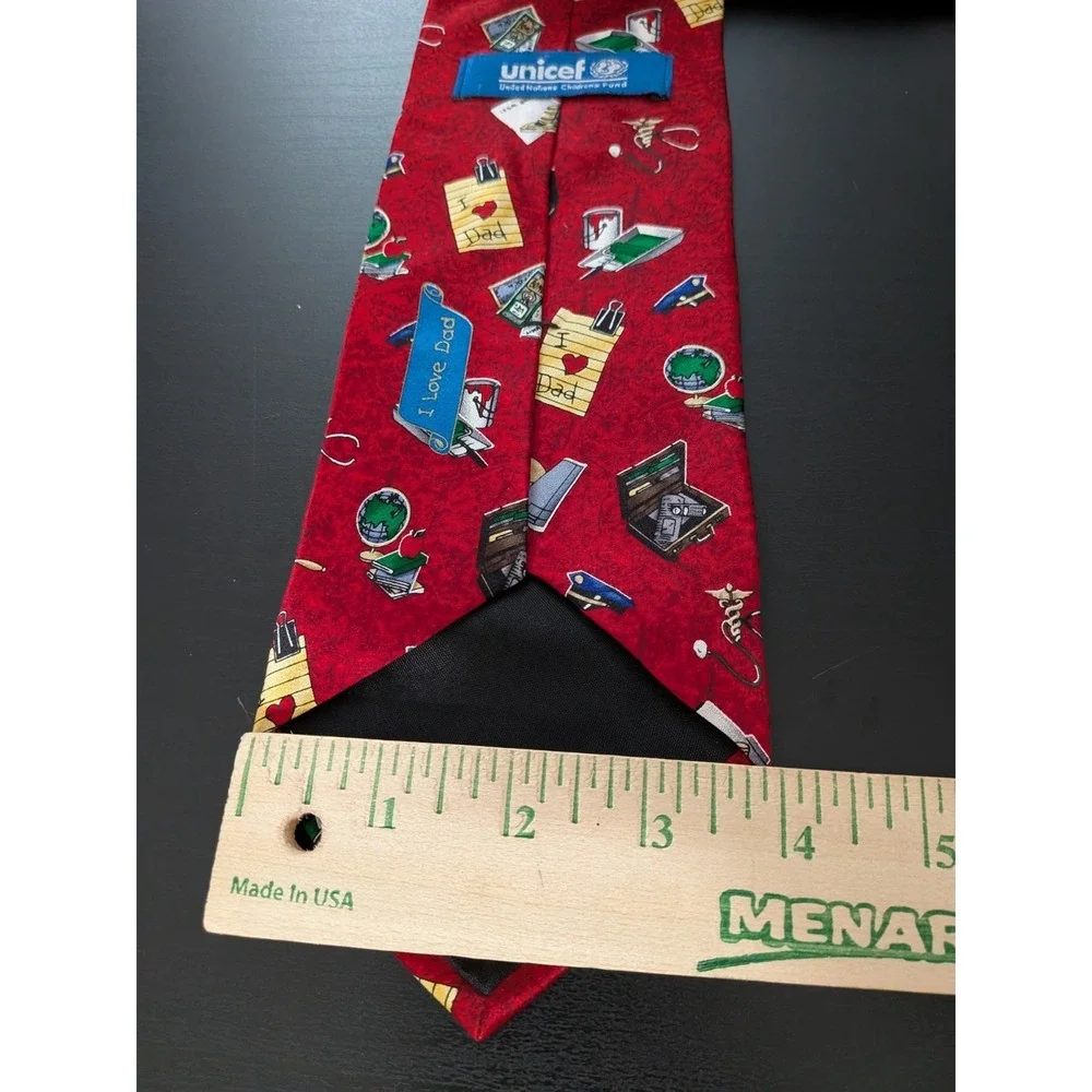 Vintage UNICEF Dad Tie Red Silk Necktie USA Made 57